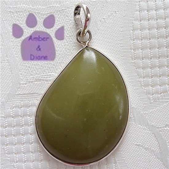 Jasper Sterling Silver Pendant Olive Green Pear-Shape