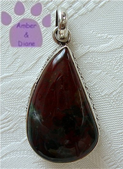 Jasper Sterling Silver Pendant teardrop burgundy and grey-green
