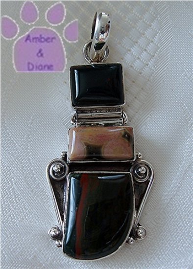 Jasper Sterling Silver Pendant three different jaspers