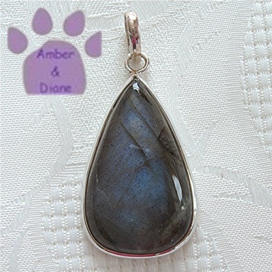 Laboradorite Sterling Silver Pendant Teardrop in a simple silver frame