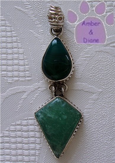 Malachite and Green Quartz Sterling Silver Pendant