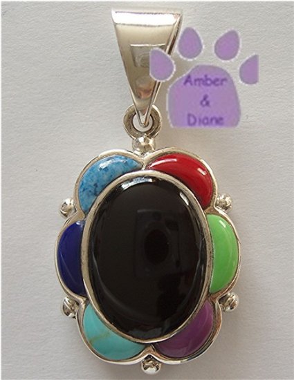 Multi-Color Gemstones Flower Sterling Silver Pendant