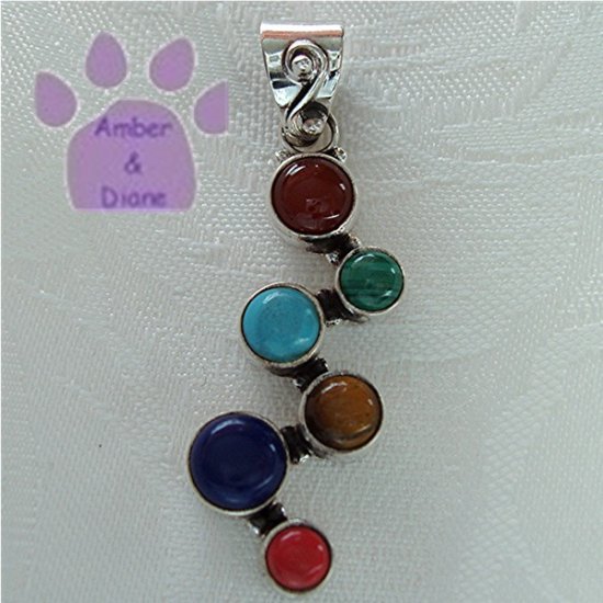 Multiple Gemstones Sterling Silver Pendant Carnelian to Coral zig zag set