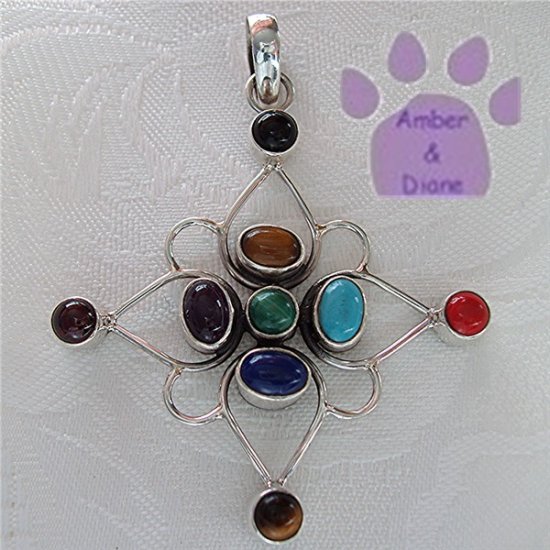 Multiple Gemstones Sterling Silver Pendant Onyx to Amethyst North Star
