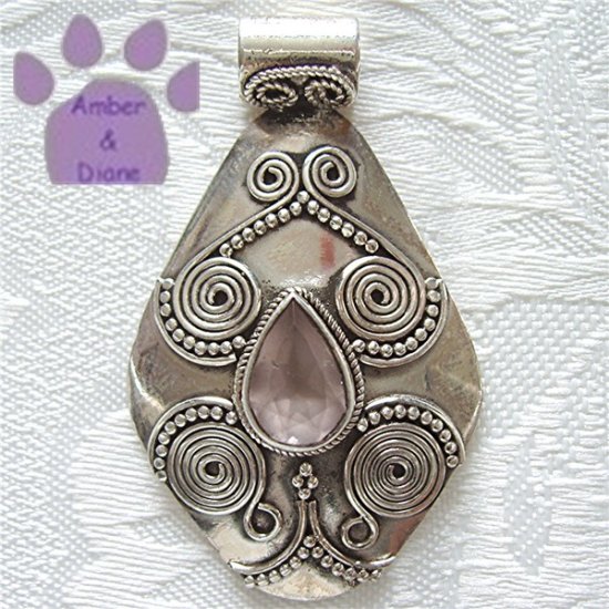 Rose Quartz Sterling Silver Pendant with coil and bead design