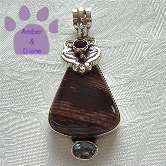 Snakeskin Jasper Sterling Silver Pendant red jasper - garnet - blue topaz