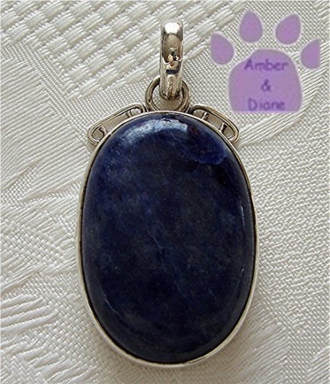 Sodalite Sterling Silver Pendant oval midnight blue mottled