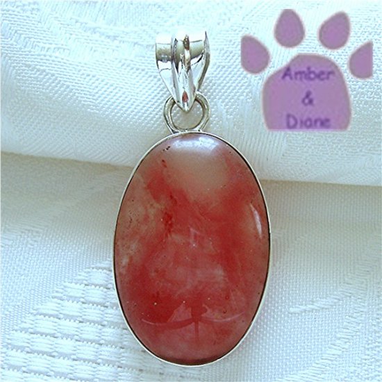 Cherry Quartz Sterling Silver Pendant swirling pink oval