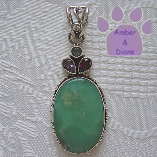 Chrysoprase Sterling Silver Pendant amethyst, garnet, blue topaz