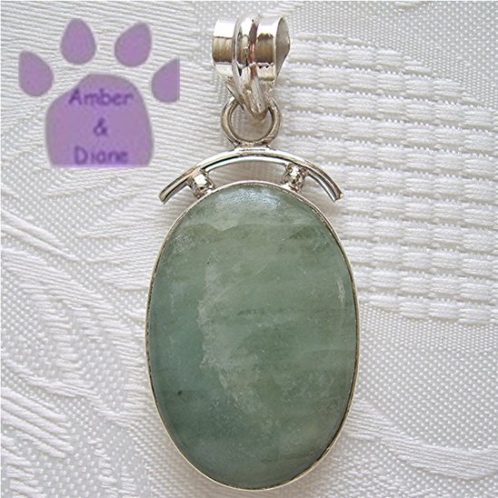 Aquamarine Oval Sterling Silver Pendant light seafoam green