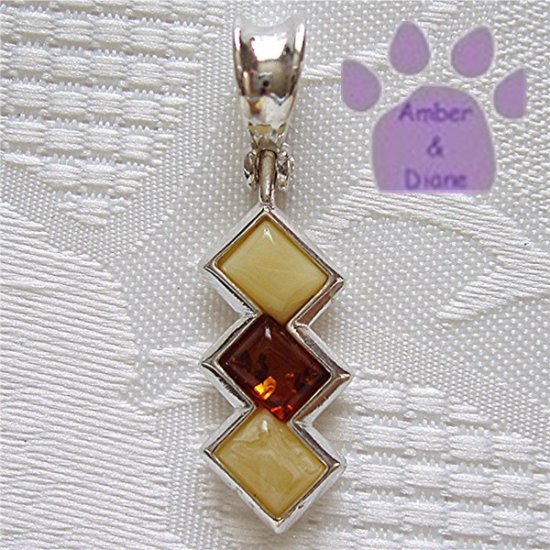 Baltic Amber Sterling Silver Pendant butterscotch and honey rectangles