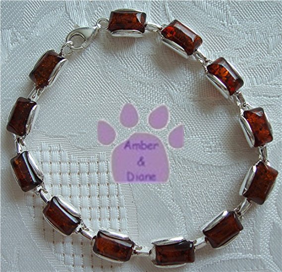 Baltic Amber Sterling Silver Bracelet Cognac rectangular links