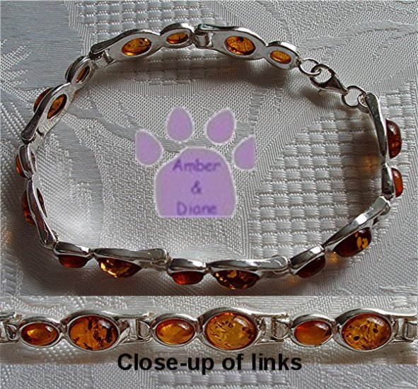Baltic Amber Sterling Silver Bracelet Honey double oval links TR1300