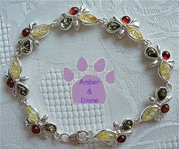 Baltic Amber Sterling Silver Bracelet Honey Green Lemon links