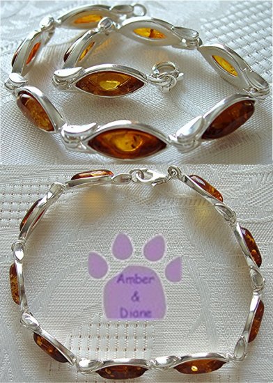 Baltic Amber Sterling Silver Bracelet Honey marquise links