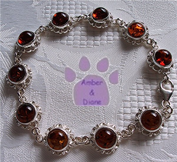 Baltic Amber Sterling Silver Bracelet Honey round flower links