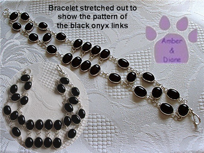 Black Onyx Ovals Sterling Silver Bracelet delicate design