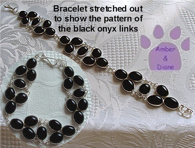 Black Onyx Sterling Silver Bracelet oval links intricate design