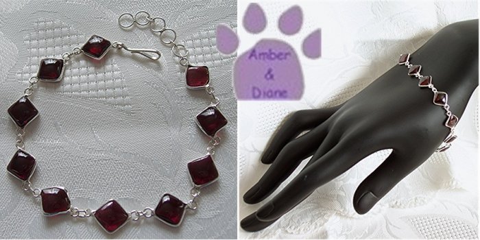 Bordeaux Tourmaline Sterling Silver Bracelet red square links