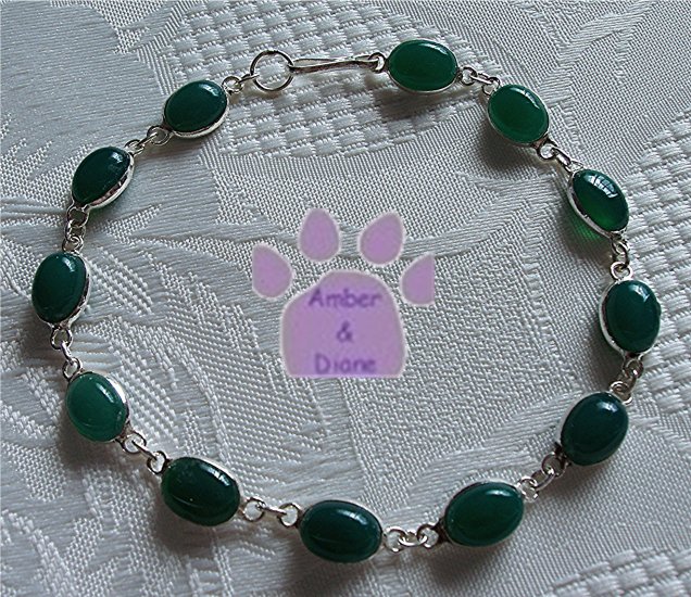Green Onyx Sterling Silver Bracelet oval links 7.5 inches TR1313