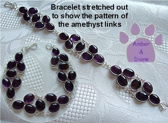 Violet Amethyst Ovals Sterling Silver Bracelet delicate design