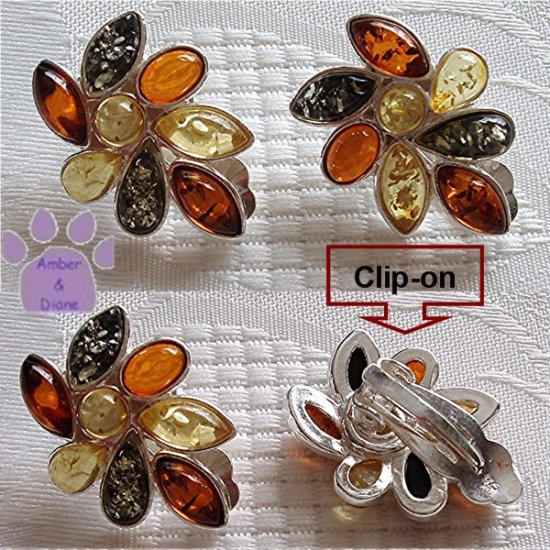 Baltic Amber Sterling Silver Clip-on Earrings Lemon Green Honey 1293