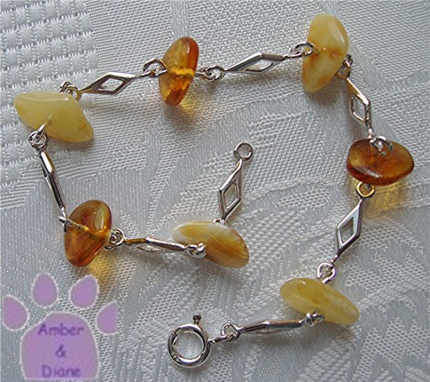 Amber Silver Bracelet butterscotch and honey polished stones