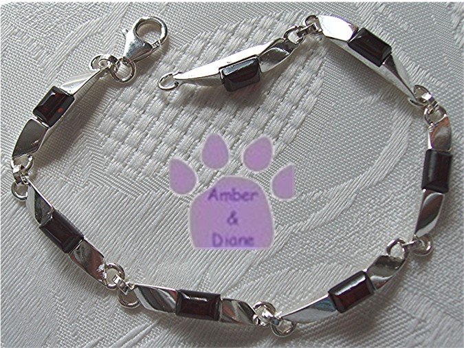 Amber Sterling Silver Bracelet Cognac rectangular silver links