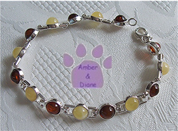 Amber Sterling Silver Bracelet Honey and Butterscotch round links
