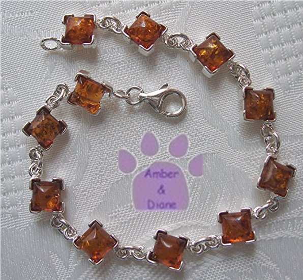 Baltic Amber Sterling Silver Bracelet Honey squares
