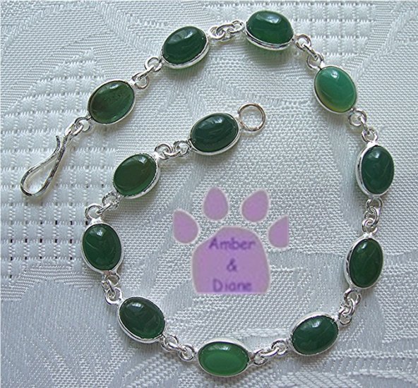 Green Onyx Sterling Silver Bracelet oval links 7.5 inches TR1402