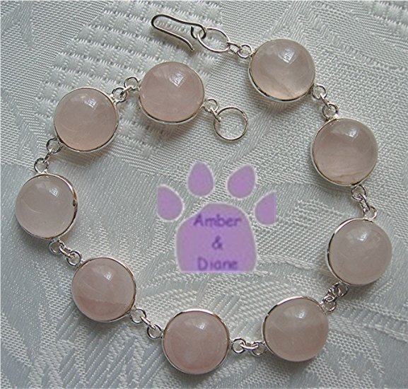 Rose Quartz Sterling Silver Bracelet round links 7.5 inches