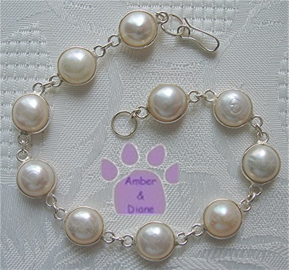 White River Pearl Sterling Silver Bracelet round links 7.5"