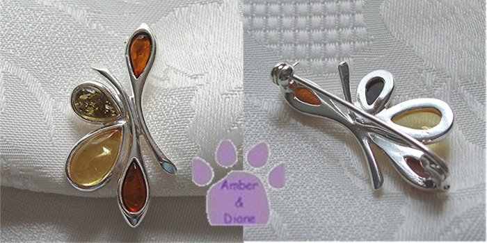 Amber Sterling Pin Honey Lemon Green Falling Leaves Brooch