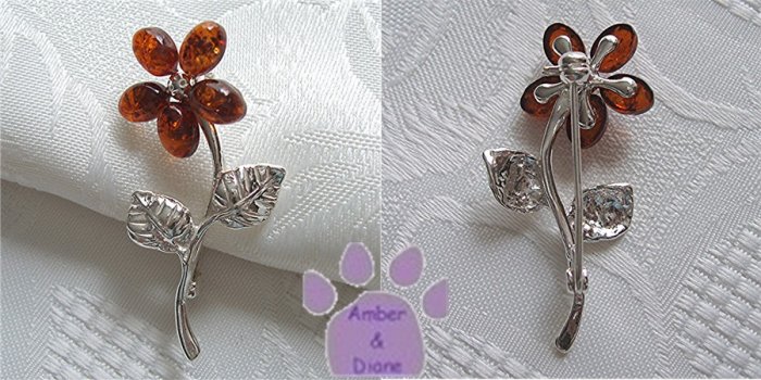 Baltic Amber Sterling Silver Pin Honey Flower Brooch