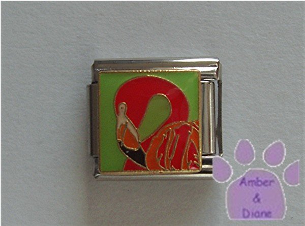 Flamingo Italian Charm deep pink flamingo on green