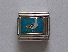Sea Gull or Pigeon Italian Charm on a Blue Glitter background