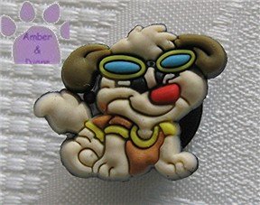 Brown and Cream Dog in T-shirt and sunglasses shoe or clog charm for Crocs