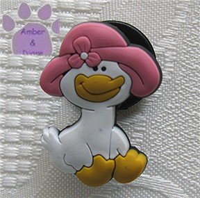 Duck shoe or clog charm for Crocs with pink hat