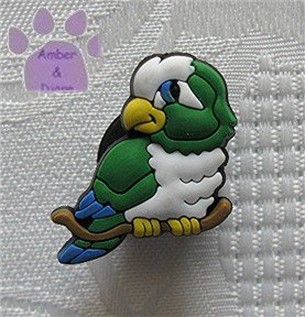 Green and white parrot shoe or clog charm for Crocs