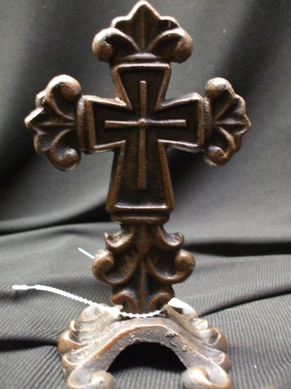 Decorative Ironwork Cross Figurine on Base