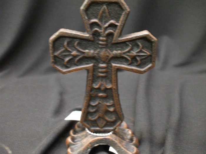 Decorative Ironwork Cross Figurine on Base