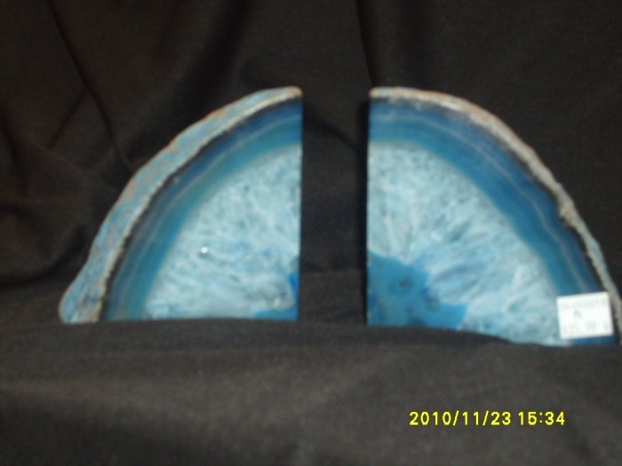 Brazilian Dyed Agate Book Ends in Two Pieces- Blue