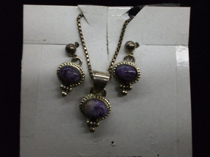 American Made Charoite Earring / Pendant Set w/Necklace