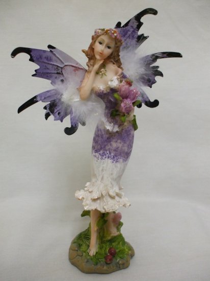 8.5" Feathery Butterfly Boquet Fairy From The Fairy Hollow Collection: Purple