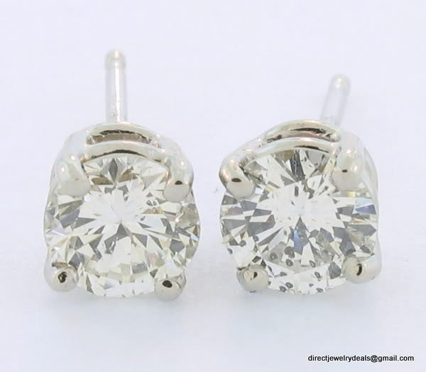 Genuine 1 ct ROUND DIAMOND STUD 14K WG EARRINGS SI2 I