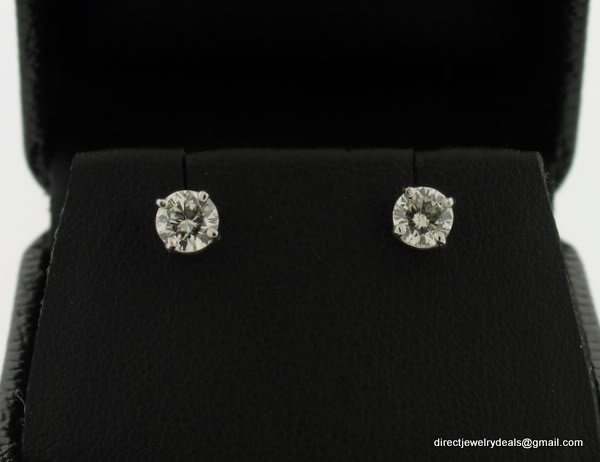 Genuine SI2 H 1 ct ROUND DIAMOND STUD 14K WG EARRINGS