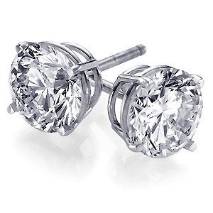 Genuine 1 ct Round Diamond Stud Earrings14K White Gold