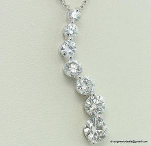 Genuine 2ct Round DIAMOND Journey Necklace 14KWG H SI1