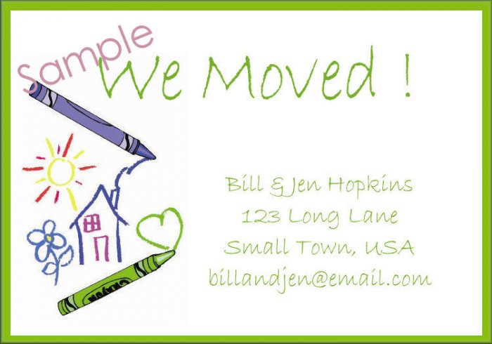 Just Moved Moving Announcements Personalized Cards Crayons